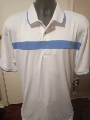 PGA Tour Pro Series Men’s Polo Golf Shirt White w/ Blue Stripes XL NEW - Image 1 of 4