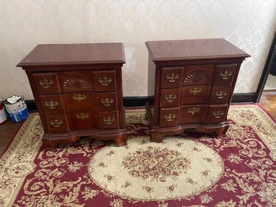Matching Cherry Chippendale Style Blockfront Three-Drawer Nightstands, Set of 2 - Image 1 of 4