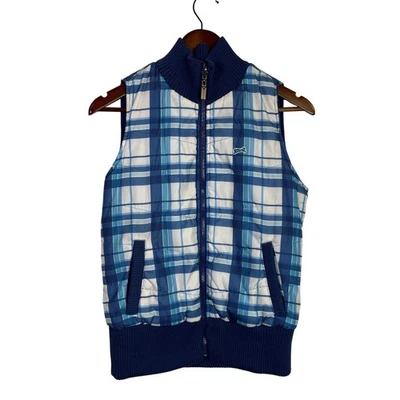 Chaleco a Cuadros Reversible LiTigre Puff Azul Blanco Bolsillos con Cremallera Cuello Acanalado S Foto 1 de 4