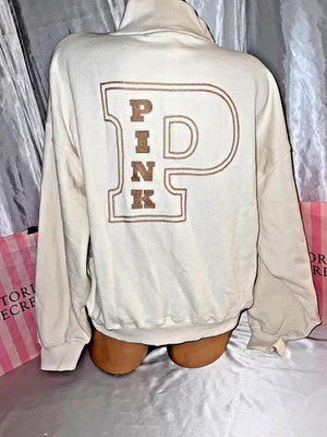 Sudadera Victoria's Secret Media Cremallera con Logotipo Espalda Grande Mediana Marfil y Beige Foto 1 de 2