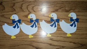 4 Blue Bow Goose Geese Vintage Wooden Cutouts - Picture 1 of 6