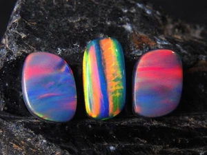 Opal Doublet Cabochon Multi Fire Smooth Polished Synthetic Stone Fancy Shape - Picture 1 of 8