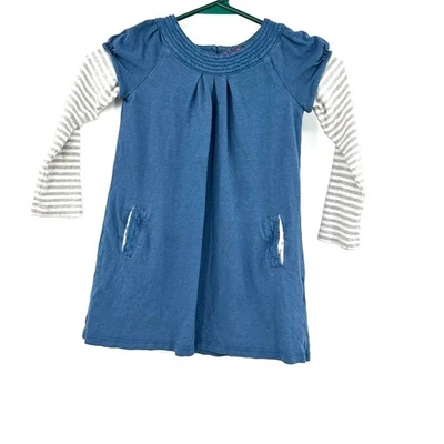 Mini Boden Vestido Manga Larga 3-4 Años Túnica Azul Blanco Gris Mezcla Algodón Foto 1 de 4