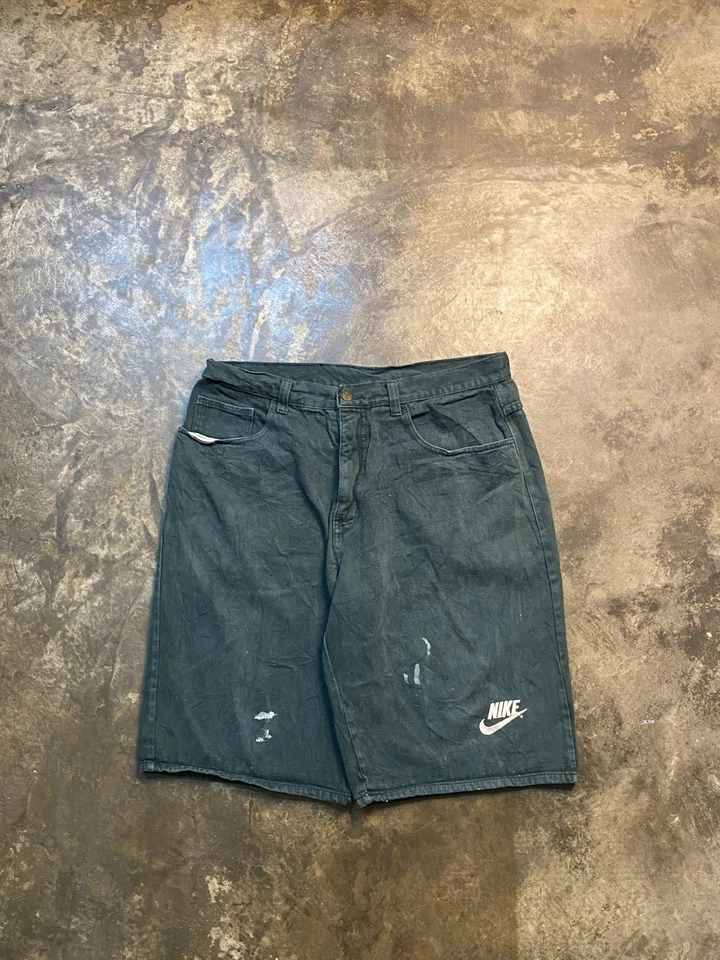 Vintage 90s Nike Denim Jorts “Dark Green “  (Waist 35) - Image 1 of 4