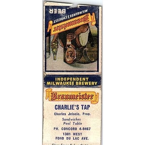 Charlie's Tap Charles Jelacic Fond Du Lac WI Vintage Matchbook Cover SC7-Y11 - Picture 1 of 2