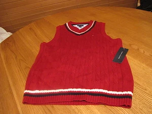 Boys youth Sweater vest pull over V neck sleeveless Tommy Hilfiger XL 20 red NEW - Picture 1 of 2