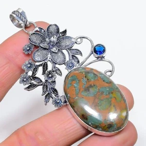 Fruit Jasper, Blue Topaz Gemstone 925 Sterling Silver Jewelry Pendant 3.35" p240 - Bild 1 von 2