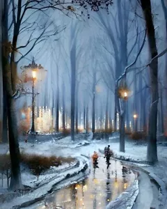 Signierter Winterlandschaft Leinwand Kunstdruck | 16 x 20 moderne Wandbilder Dekor - Bild 1 von 5