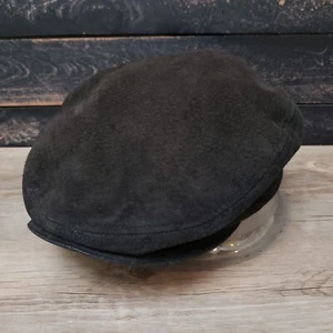 Stetson Leather Flat Cap Hat L/XL Black Suede Distressed Genuine Leather - Picture 1 of 7