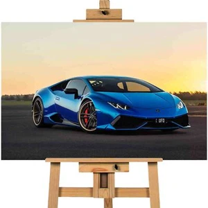 Blue Chrome Lamborghini Print Wall Art Print Ready To Hang - Picture 1 of 1