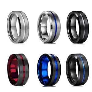 8mm Stainless Steel Ring Men's Band Silver/Black Matte Finished Ring Size 7-13 - Picture 1 of 14