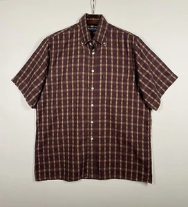 AQUASCUTUM OF LONDON Short Sleeve House Check Shirt | Brown Purple | Medium - Picture 1 of 15