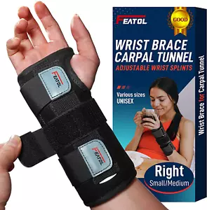 Wrist Brace for Carpal Tunnel, Adjustable Night Wrist Support Brace with Splints - Picture 1 of 20