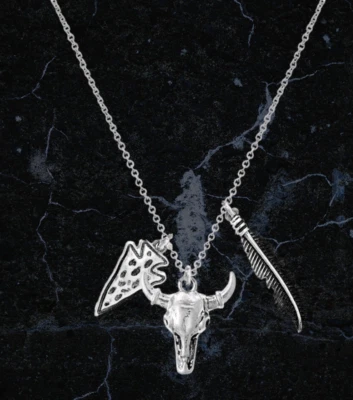 Collar Largo Cuerno Pluma de Toro Flecha Colgante Inspirado en Occidente Chapado en Plata Foto 1 de 2