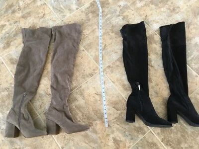 LOTE DE 2 BOTAS MARC FISHER SOBRE LA RODILLA HASTA EL MUSLO GAMUZA 8.5 8 1/2 NEGRO TOPO Foto 1 de 4