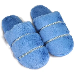 NEW Avon Studio 1886 Rhinestone Faux Fur Slipper Blue Size L (9-10)  - Picture 1 of 5