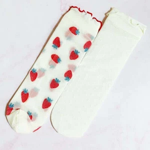 Dots And Strawberries Sheer Socks Set Of 2 Pairs - Picture 1 of 7