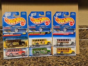 Hot Wheels Lot of 6 School Bus Variation Yellow Black Green Street Art - Picture 1 of 3