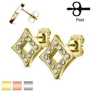 MJ-SE3046 Par de Pendientes de Tachuelas de Acero Inoxidable Diamante Hueco Pavimentado CZ - Imagen 1 de 6