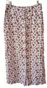 Falda de Lino Cynthia Rowley Talla 4 Blanca Roja Floral Larga Botones Rectos Cottage - Imagen 1 de 7