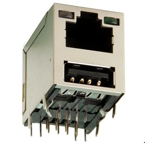 Modular Buchse RJ45 2x LED´s 8P8C, 90º geschirmt, 1xUSB-A Buchse, Tyco, 1St. - Bild 1 von 2