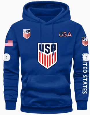 USA Shield Pattern Print Hoodie - Soft and Breathable Long Sleeve Pullover - Image 1 of 3