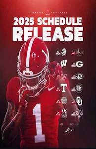 Alabama Crimson Tide 2025 Schedule Poster 11 x 17 inches Roll Tide Roll Football - Picture 1 of 1