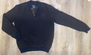 Pologarage Herren Pullover Tiefer V-Ausschnitt Braun Dunkelblau Gestreift Gr. L - Bild 1 von 5