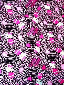 Rare Hello Kitty Cotton Flannel Fabric Animal Skins and Hearts 1 1/2 yard - Picture 1 of 2
