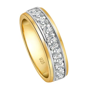 1CT Gold Men Ring Wedding Band Sterling Silver Comfort Fit Wedding Bands for Him - Picture 1 of 13