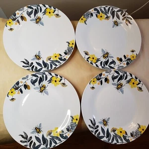 NWT Royal Norfolk Dinner Plates" Bees " Floral Yellow White 10.5" (4-Pcs) - Picture 1 of 6