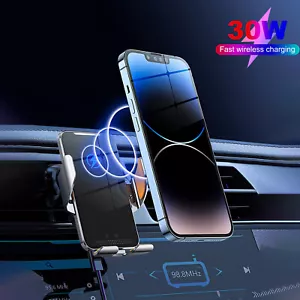 Supporto caricabatterie auto wireless 30 W supporto presa d'aria per iPhone 16 Pro Samsung S24 S23 - Foto 1 di 16