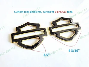 2Pcs Set Gloss Black Gold Double Layer Harley CVO Custom Tank Emblems Badges - Picture 1 of 5