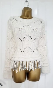 RIVER ISLAND Chunky Knit Cropped Jumper Pearl Embellishment Tassel Size 8 10 S - Picture 1 of 8