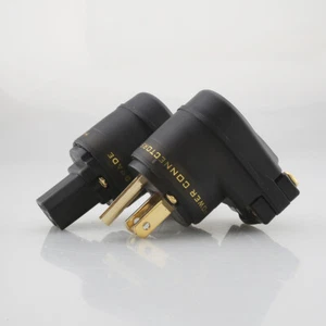 Par de enchufes eléctricos Schuko enchapados en oro de alta gama en ángulo recto de EE. UU. macho hembra - Imagen 1 de 42