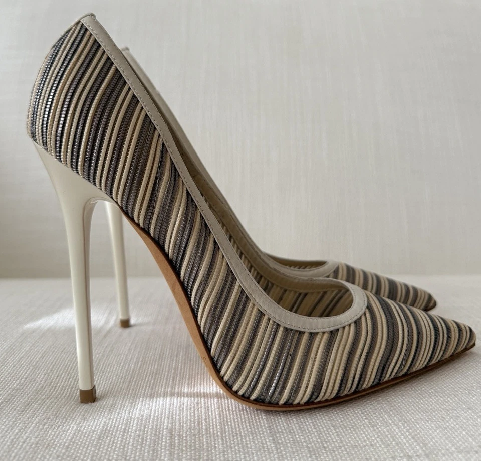 Jimmy Choo Anouk Tacones Tejidos a Rayas Marfil Talla 37.5 NUEVOS SIN CAJA Foto 1 de 4