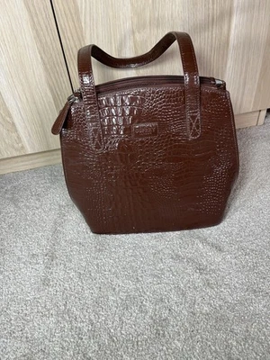 Bolso de Mano Osprey London Marrón Cocodrilo Cuero Repujado - Parte Superior Estructurada con Cremallera Foto 1 de 4