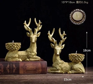 Pair of Silver Deer Candlestick Candle Holders for Fireplace Table Shelf, Porch - Picture 1 of 3