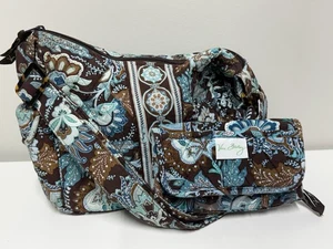 Vera Bradley dreifach faltbare Geldbörse & Schulterbörse Java blau braun nicht mehr produziert verstellbarer Riemen - Bild 1 von 24
