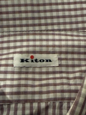 Kiton Napoli Camicia Uomo Cutaway Leggera Marrone Check 16,5/42 Bottone Italia - Immagine 1 di 4