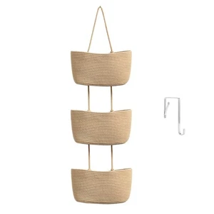 Over the Door Hanging Basket, 3-Tier Woven Cotton Wall-Mounted Storage Organi... - Picture 1 of 9
