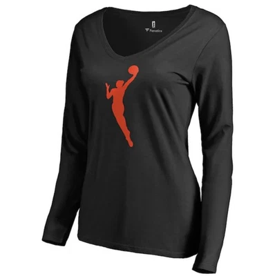 Camiseta para mujer 2XL negra WNBA Gear logotipo principal manga larga cuello en V usada en excelente estado Foto 1 de 3