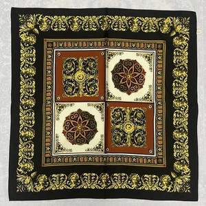 Madusan Hend Scarf Silk Ornate Baroque Navy Black Gold Italy Size 33"X34" - Picture 1 of 12