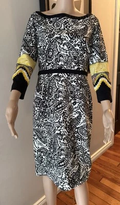 ETRO PAISLEY BLACK WHITE YELLOW COTTON DRESS SIZE 44 - Imagem 1 de 4