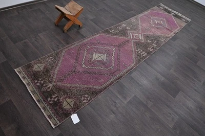 Alfombra de corredor turca vintage 2x11 pies lana anatolia hecha a mano pasillo Oushak PÚRPURA Foto 1 de 4