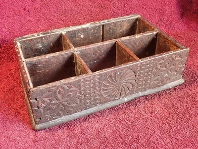 1700-s ANTIQUE HANDMADE CARVED WOOD BOX ( NO LID ) FOLK ART SWEDEN SWEDISH - Image 1 of 4