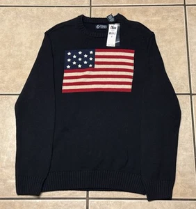 NWT Y2K Chaps American Flag Knit Sweater Medium Polo Ralph Lauren USA July 4 - Picture 1 of 7