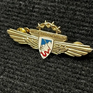 Vintage goldfarbene Hiller Luftfahrtmuseum Pinback Pilot Flügel Hut Anstecknadel 4 Sterne - Bild 1 von 6