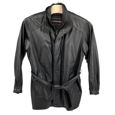 Charles Klein мужской размер большой кожаный подпоясанный куртка черный Тренч верхняя одежда - Изображение 1 из 4