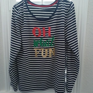 Talbots Gr. L Top schwarz weiß gestreift "Oh What Fun" Weihnachten Langarmshirt - Bild 1 von 1